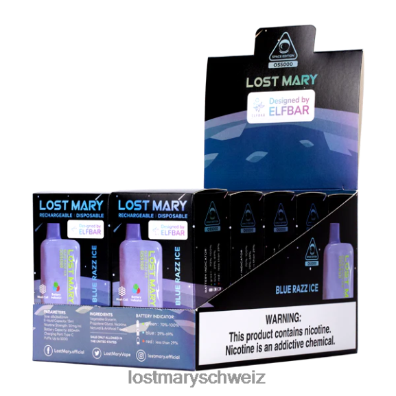 Verlorene Mary OS5000 6H84D14 - LOST MARY vape bewertung - blaues Razz-Eis
